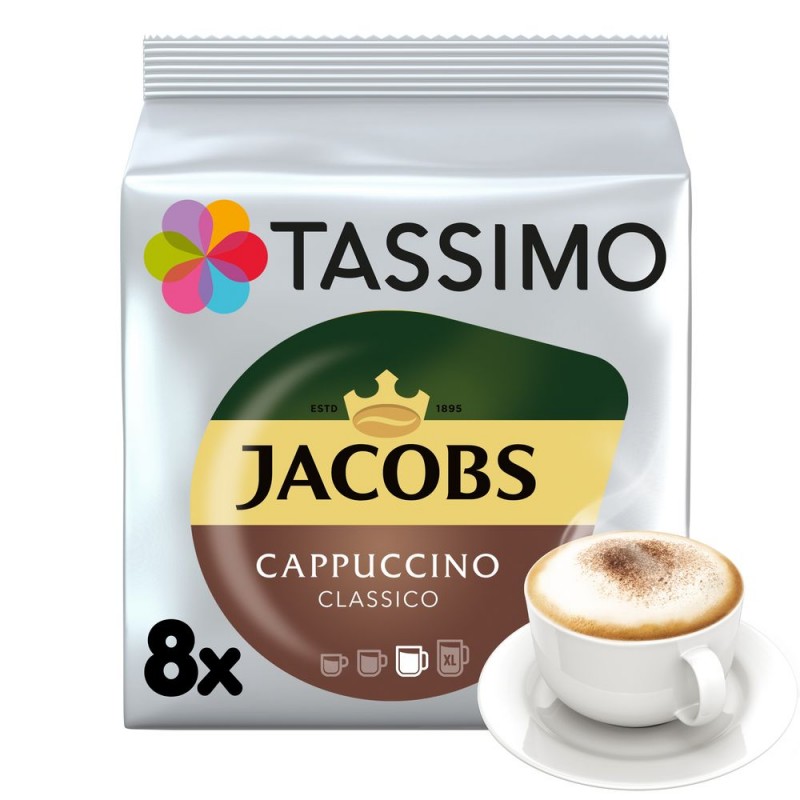 Tassimo Jacobs Cappuccino, Rainforest Alliance Certified, Pack of 5, 5 x 16  T-Discs (8 Servings)