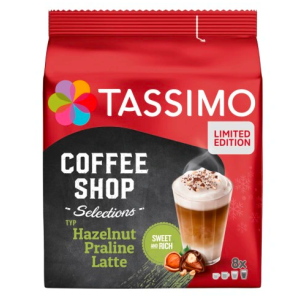 𝐍𝐨𝐰𝐨𝐬́𝐜́ Kapsułki Tassimo Jacobs Hazelnut Praline Latte 8 kaw białych, rozmiar XL