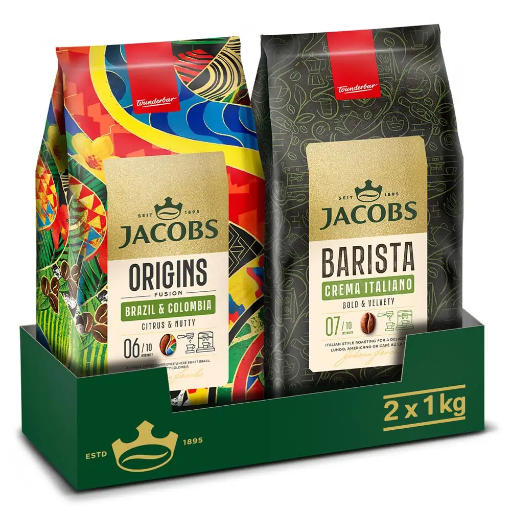 Obrazek Zestaw kawa ziarnista jacobs origins fusion brazil colombia barista crema italiano