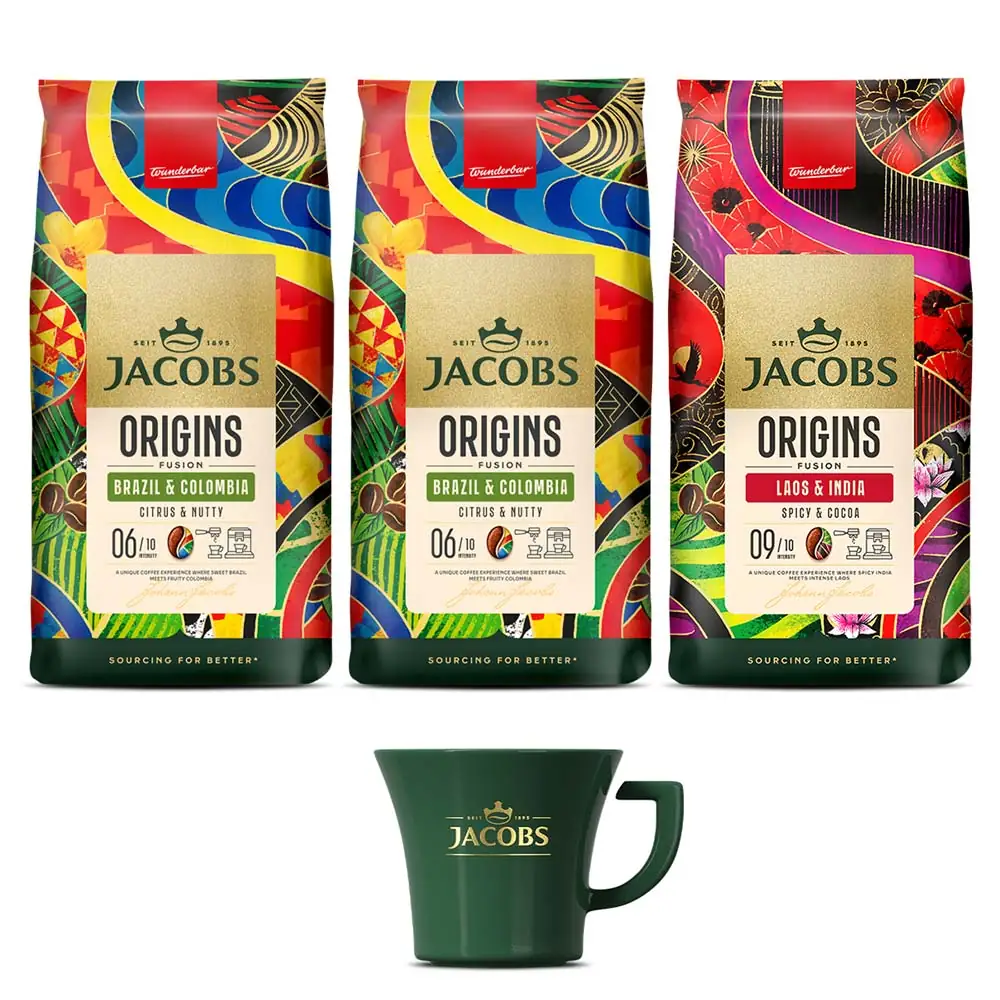 Obrazek Jacobs Ziarna Zestaw Origins Fusion Mix 2 x3 +Filizanka