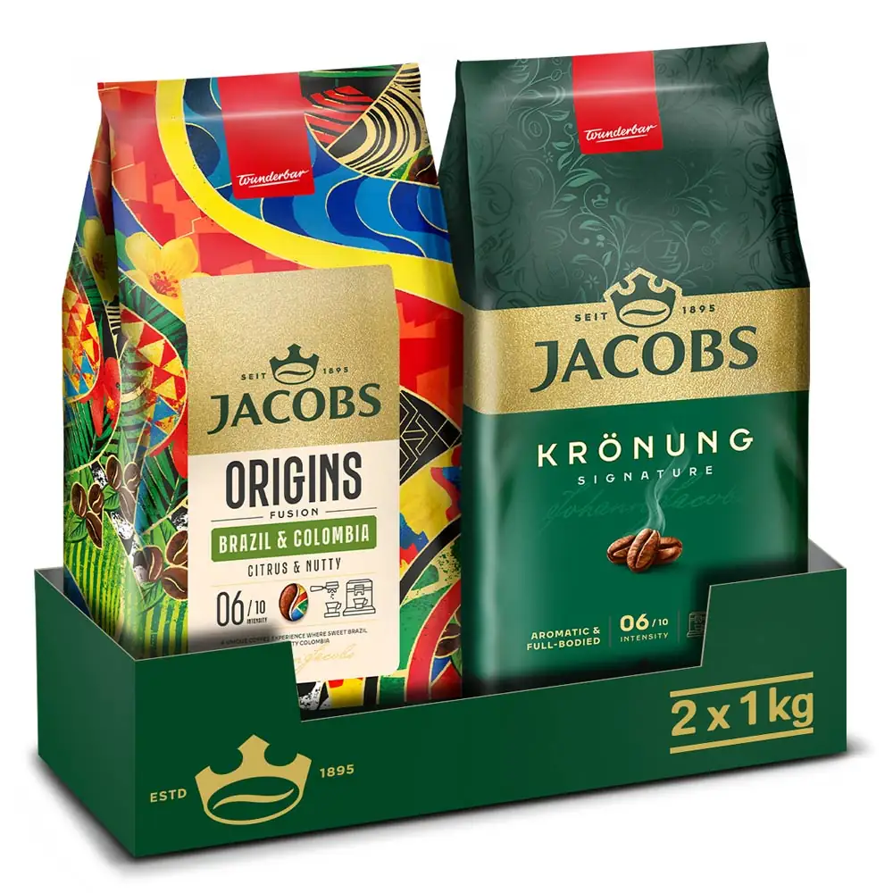 Obrazek Zestaw kawy ziarnistej Jacobs Brazil Colombia Origins Fusion Kronung 2 x 1 kg