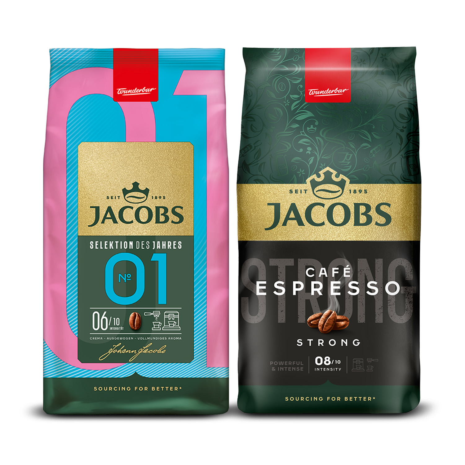Zestaw Jacobs 2kg kawy ziarnistej Jacobs Espresso Strong i Jacobs Selection Of The Year No- 1
