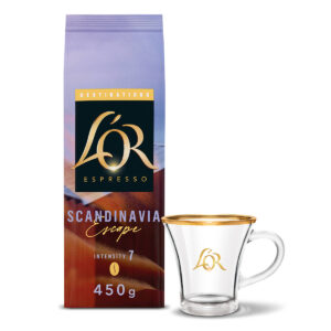 Kawa ziarnista L'OR Destinations Scandinavia Escape, intensywność 7 + 𝐬𝐳𝐤𝐥𝐚𝐧𝐤𝐚 𝐋'𝐎𝐑 𝐆𝐑𝐀𝐓𝐈𝐒